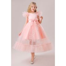 Jasno różowa tiulowa długa sukienka dla dziewczynki 315