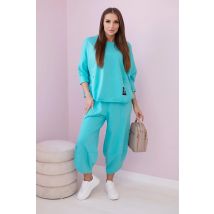 Komplet bawełniany bluza + spodnie miętowy