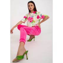 Komplet welurowy dresowy w fuksjowe kwiaty