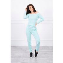 Komplet z podwójnym lampasem miętowy