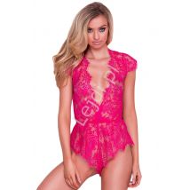 Koronkowe fuksjowe body damskie 168