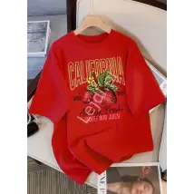 Koszulka damska nadruk truskawka, Strawberry na plecach czerwona California