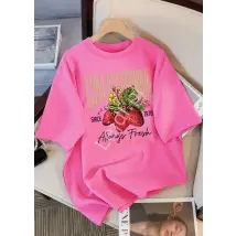 Koszulka damska nadruk truskawka, Strawberry na plecach fuksja California