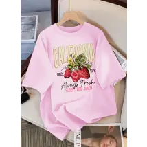 Koszulka damska nadruk truskawka, Strawberry na plecach jasno różowa California