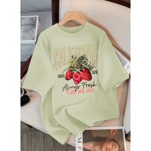 Koszulka damska nadruk truskawka, Strawberry na plecach pistacjowy California