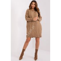 Wełniana sukienka dzianinowa , długi sweter z warkoczami i ażurowym zdobieniem 8012