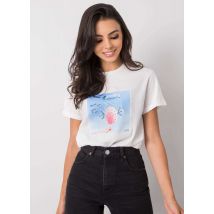 T-shirt bawełniany wata cukrowa z cekinami i koralikami biały