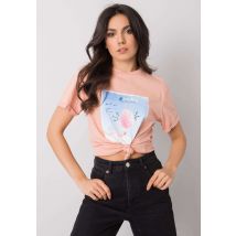 T-shirt bawełniany wata cukrowa z cekinami i koralikami morelowa
