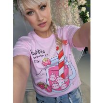 T-shirt damski Bubble strawberry milk shake jasno różowa