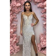 Złota cekinowa sukienka wieczorowa ramiączkach Saba na wesele studniówkę, gale , bal, sylwestra