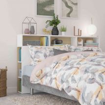 Tête de lit avec niches de rangement en bois blanc et imitation chêne naturel - TL9052 en Panneau de particules - - Blanc - Terre de Nuit