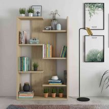 Bibliothèque 7 étagères en quinconce en bois imitation chêne clair - BI9045 en Panneau de particules - - Bois clair - Terre de Nuit