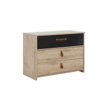 Commode enfant 3 tiroirs en bois imitation chêne clair et noir - CO5051 en Médium (MDF) - - Naturel - Terre de Nuit