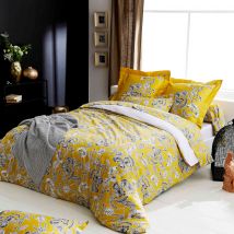Tradilinge - Parure de lit satin de coton Botanic jaune 140x200 cm - Tradilinge - - Beige - 110 fils/cm² - Rabat