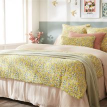 Terre de Nuit - Taie d'oreiller gaze de coton imprimé floral jaune 60x60 - - Jaune - Floral