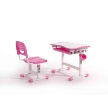 Bureau enfant ajustable en hauteur rose 201 + chaise - Terre de Nuit en Médium (MDF) - Rose