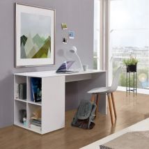 Bureau 4 niches en bois blanc - BU13019 en Médium (MDF) - - Blanc - Terre de Nuit