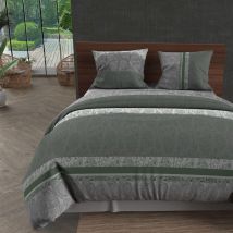 Soleil d'Ocre - Parure de lit Cachemire gris 240x220 cm - Gris - Ethnique - 57 fils/cm² - Rabat