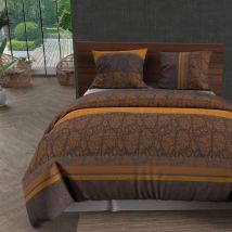Soleil d'Ocre - Parure de lit Cachemire marron 260x240 cm - Marron - Ethnique - 57 fils/cm² - Rabat