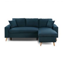 Canapé convertible d'angle scandinave 3 places en tissu bleu pétrole - CA00002 en Bois - Bleu marine - Terre de Nuit