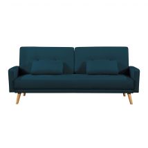 Canapé convertible droit scandinave 3 places en tissu bleu pétrole - CA00001 en Bois - Bleu marine - Terre de Nuit