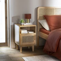 Lit en pin massif avec véritable cannage 90x200 + table de chevet cannage en Pin Massif - - Bois naturel - Terre de Nuit