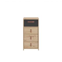 Chiffonnier enfant 4 tiroirs en bois imitation chêne clair et noir - CF5051 en Panneau de particules - - Bois naturel - Terre de Nuit