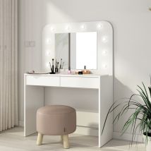 Coiffeuse enfant en bois blanc avec miroir et LED - CF9076 en Panneau de particules - - Blanc - Terre de Nuit