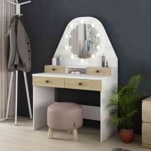 Coiffeuse enfant avec miroir en bois blanc et imitation chêne - CF9010 en Médium (MDF) - - Bois naturel - Terre de Nuit