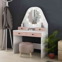 Coiffeuse enfant avec miroir en bois blanc et rose - CF9010 en Médium (MDF) - - Rose - Terre de Nuit