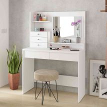 Coiffeuse 3 tiroirs avec miroir en bois blanc - CF9030 en Panneau de particules - - Blanc - Terre de Nuit