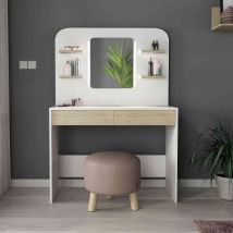 Coiffeuse enfant avec miroir en bois blanc et imitation chêne - CF9011 en Panneau de particules - - Bois naturel - Terre de Nuit