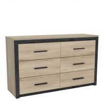 Commode 6 tiroirs en bois imitation chêne - CO146 - Terre de Nuit en Médium (MDF) - Bois naturel