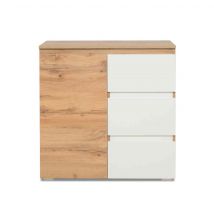 Commode 1 porte 3 tiroirs en bois imitation naturel et blanc - CO7020 en Médium (MDF) - - Naturel - Terre de Nuit