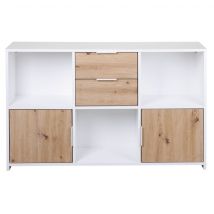 Commode 2 tiroirs et 2 portes en bois blanc et chêne artisan - CO12096 en Panneau de particules - - Blanc - Terre de Nuit