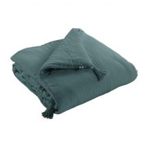 Terre de Nuit - Couvre-lit double gaze de coton bleu canard 90x200 cm - - Bleu canard - Uni