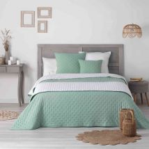 Douceur D'intérieur - Couvre-lit microfibre matelassé Mellow chic menthe et blanc 260x240 cm - - Vert - Uni