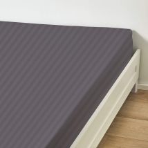 Terre de Nuit - Drap housse Satin Gris Perle 140x190 cm - Rayure - 1