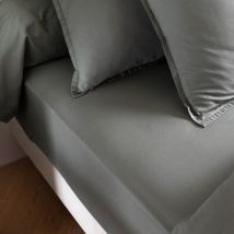 Someo - Drap housse coton lavé bonnet 30 cm - SOMEO Kaki 140x190 - Uni
