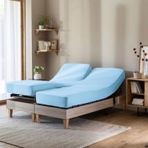 Terre de Nuit - Drap housse bleu ciel TPR jersey extensible 2x80x200 - - Bleu - Uni