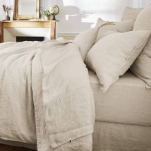 Drap plat lin lavé beige 270x300 en - - Beige - Terre de Nuit