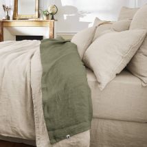 Drap plat lin lavé kaki 240x300 en - - Kaki - Terre de Nuit