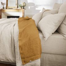 Drap plat lin lavé marron 270x300 en - - Marron - Terre de Nuit