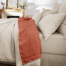 Drap plat lin lavé orange 240x300 en - - Orange - Terre de Nuit