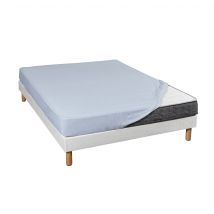 Terre de Nuit - Drap housse bleu jersey coton Lycra Tencel 150x220 - - Bleu - Uni