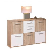 Commode 4 portes 2 tiroirs en bois imitation chêne sonoma et blanc - CO12053-3 en Médium (MDF) - - Bois clair - Terre de Nuit