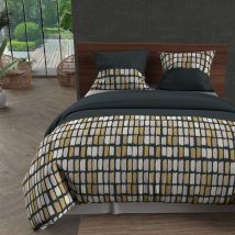 Soleil d'Ocre - Parure de lit Fabio anthracite 240x220 cm - Anthracite - Rayure - 57 fils/cm² - Rabat