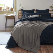 Plaid gaze de coton à franges gris anthracite 130x160 cm en - - Anthracite - Terre de Nuit