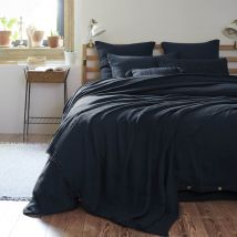 Plaid gaze de coton à franges marine 180x220 cm en - - Bleu marine - Terre de Nuit