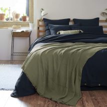 Plaid gaze de coton à franges kaki 130x160 cm en - - Kaki - Terre de Nuit